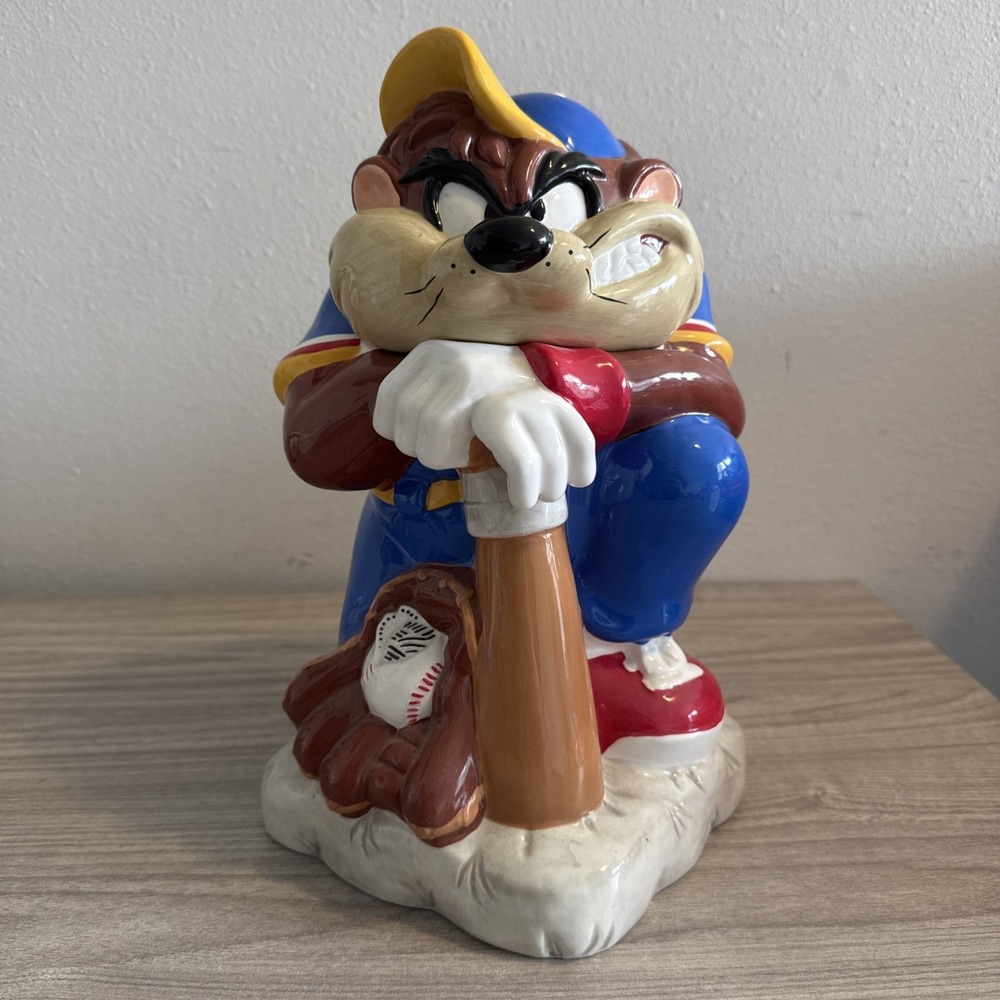 TAZ Tasmanian Devil Batter Up Cookie Jar Baseball Gibson Looney Tunes WB VGC